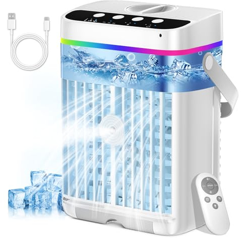 Portable Air Conditioner 1250ML, 4 In1 Mini Desktop AC Unit for Bedroom, Small Evaporative Air Cooler with 3 Speeds & Cool Mist, LED Light, 1-3 H Timer, Quiet Personal Air Coolers for Dorm Office