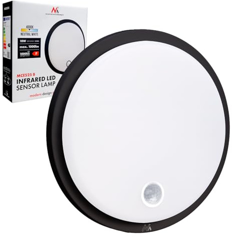 Maclean MCE525 B 10W LED Ceiling Light with PIR Motion Sensor IP65 1000LM Neutral White Light 4000K Indoor Outdoor Black