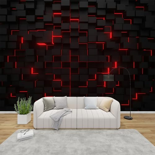 AevuCub Tapete Optische Täuschung, Fototapete 3D Schlafzimmer, Tapeten Vliestapete Schwarz Rot Wohnzimmer, Wandtapete Kinderzimmer Gamer Wanddeko, Mustertapete Vlies 500 x 350 cm (B x H)
