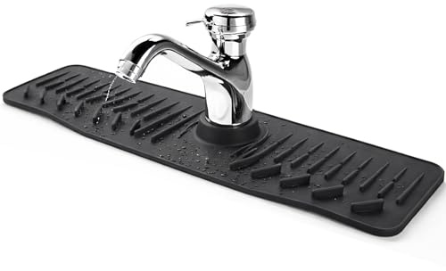Sink Splash Guard Mat – Extra Long Silicone Faucet Drip Catcher Tray for Kitchen & Bathroom, Quick-Dry Splash Protector for Countertop (Black, 23.6 Inch)