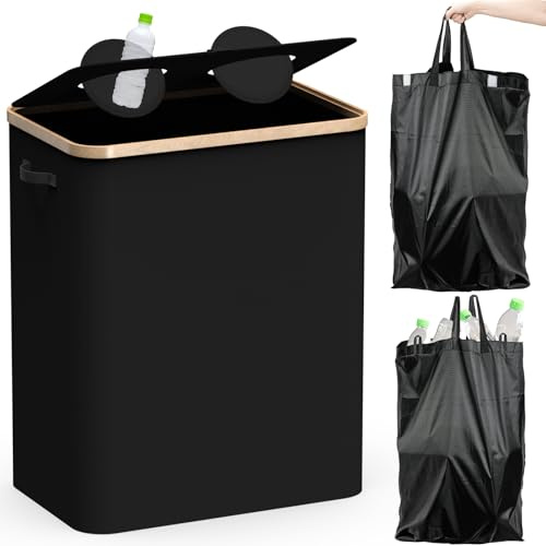 Pfandflaschen Sammelbehälter 2 Fächer mit Decke,160L Pfandsammler Organizer and Pfandflaschen Behälter Aufbewahrung, Leergutbehälter fur Recycling Abstellraum Flaschentasche