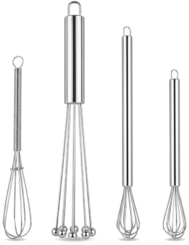 4 Stück Mini Schneebesen Set, Schneebesen Set Edelstahl, Inklusive Ballon | Rührbesen Flexi Schneebesen Mit Perlen Halbautomatischer Hohe Qualität Whisk