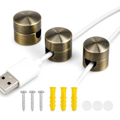 3 Pack Cable Anchors Desk, Adhesive Phone Charger Holders for Cords, Adjustable Wire Organizers for Nightstand and Office, Antique Bronze for Charging Cables and Light Wires