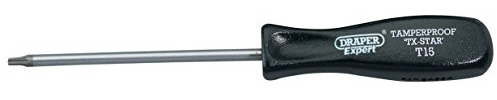 Draper TX-STAR® T15T x 100mm Security Screwdriver | Square Matt Handle Hand Tools | SVCM Steel Blade | Sand Blasted Finish Tip | 34115