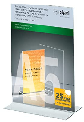 SIGEL Tischaufsteller A5 gerade aus Acryl UV-beständig | TA222, hochwertiges glasklares Acryl, garantiert UV-beständig, Werbeaufsteller
