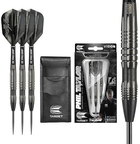 Target Darts Phil Taylor Power 8-Zero 3 Schwarze Steeldart-Darts, Dart-Set aus 80% Tungsten, P8Z3, 24G | Darts in Spielerausführung mit festen Spitzen | Inklusive schwarzem Dart-Etui