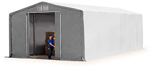 Lagerzelt Zelthalle 8x12 m mit Schiebetor - durchgehende PVC Plane 850 N - Wasserdicht 4m Seitenhöhe