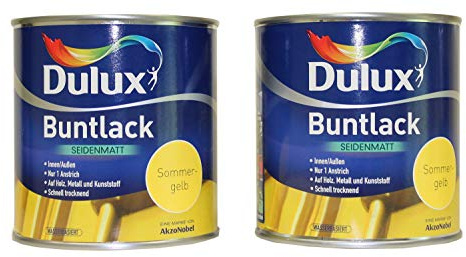 2 x 500ml Dulux Buntlack Seidenmatt für innen und außen 1 Liter Farbwahl, Farbe:Sommergelb
