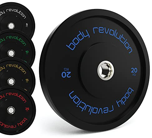 Body Revolution Olympiska bumper viktskivor – 5 cm gummivikter för styrketräning och tyngdlyftning – olika vikter säljs separat Svart Svart 20kg pair