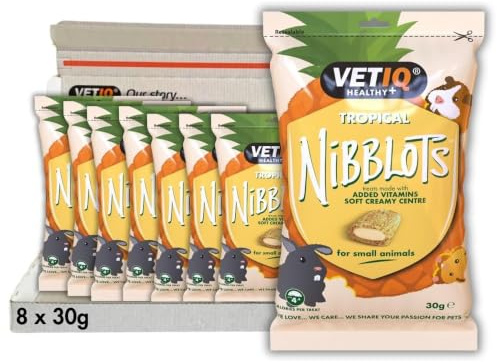 VETIQ Nibblots Tropical Small Animal Skin & Coat Vitamin Treats (8 x 30g) | Soft, Creamy & Fruity Centre with Vitamins A, E & D3. Supports Skin & Coat. No Artificial Colours