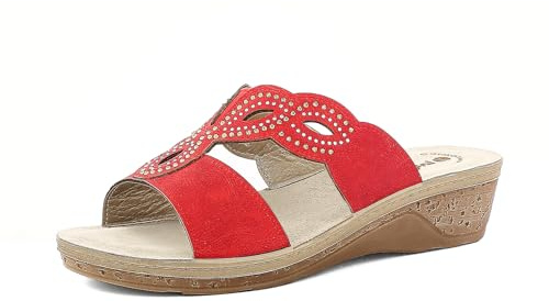 inblu Ciabatte Donna A Doppia Fascia con Decoro Traforato E Strass, Plantare in Vera Pelle, dal 35 al 41, Sandali
