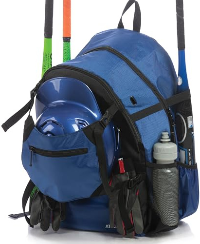 Athletico Advantage Baseball Bag - Baseball Backpack with External Helmet Holder for Baseball, T-Ball & Softball Equipment & Gear for Youth and Adults | Holds Bat, Helmet, Glove, Shoes (Blue)