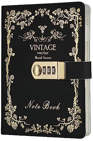 NectaRoy Lockable Diary Lock Journal, PU Leather Cover Writing Notebook Planner, Wire Binding Lined Daily Travel Journal with Lock, Password Notepad with Pen Holder, Size 215x150mm