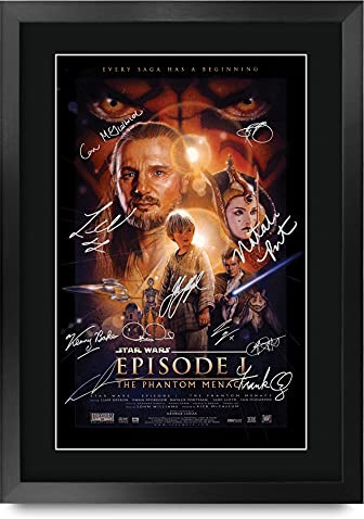 HWC Trading A3 FR Star Wars Episode I Die dunkle Bedrohung Die Darsteller Liam Neeson Ewan McGregor Geschenke Printed Poster Autogramm Bild für Film-Memorabilia Fans - A3 Eingerahmt