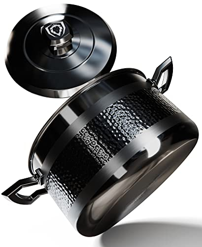 DALSTRONG Kochtopf - 5 L - Premium Kochgeschirr - The Avalon Series - 5-Schicht-Kupferkern - Gehämmertem Finish - Schwarz - mit Deckel & Topfschutz