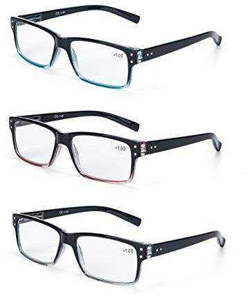 LANLANG 3er-Pack Lesebrille für Herren Damen, 3 Farben, inkl. 1,0-3,5 Dioptrien, 3 Stück, L-L007, 2,5 Dioptrien