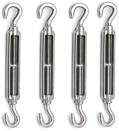 POFET - Tenditori M10 in acciaio inossidabile 304 per funi in metallo, con un gancio su ogni estremità, forte tensione, kit di strumenti resistenti per tendere i cavi, 4 pezzi