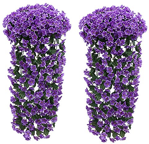 Fycooler Konstgjorda hängande blommor, blåregn, murgröna, lila, för utomhusbruk, heminredning, trädgård/gård, blomdekoration med snöre (lila x 2)