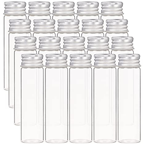 BENECREAT 20Pcs 20ml Glasflasche Mit Schraubverschluss Aus Aluminium, Klare Flüssigkeitsprobe Fläschchen Für Pille Pulver Ornament, Flaschen Bottle