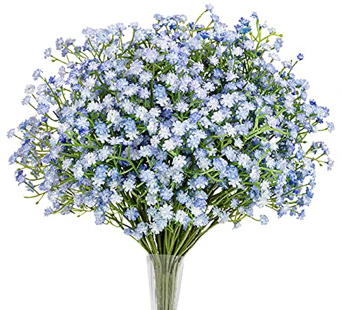 N&T NIETING Gypsophila Künstliche Blumen, 10 Stück Gypsophila Kunstblumen Schleierkraut Gefälschte Blumen Blumensträuße für Hochzeit Braut Party Home Decor (Blau)