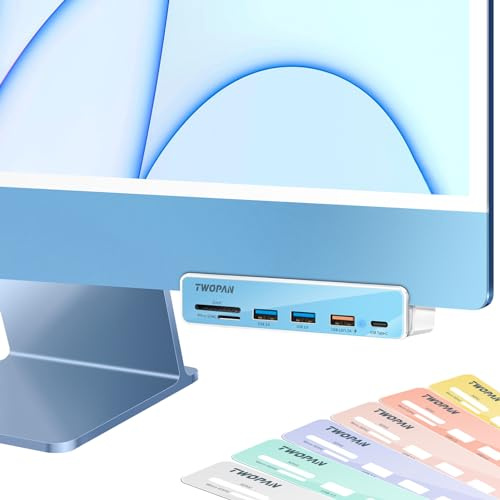 TWOPAN Adaptador multipuerto USB C para iMac M4/M3/M1, iMac 6 en 1 iMac 2024/2023/2021 Hub de puerto USB C con puertos USB 3.0, lectores de tarjetas SD/Micro SD y 7 paneles de color