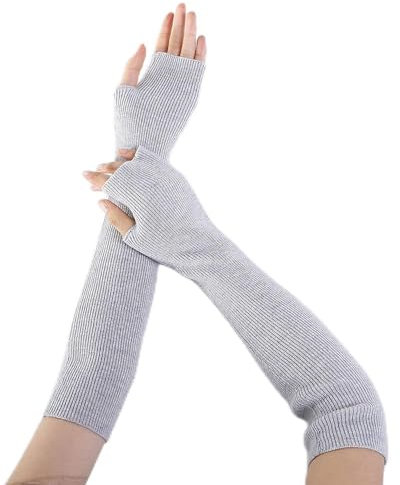 NC 1 Paar Damen Winter Warm Over Ellenbogen Lange Fingerlose Daumenloch Handschuhe Kaschmir Gestrickte Armlinge Handschuhe Winter Lange Fingerlose Handschuhe