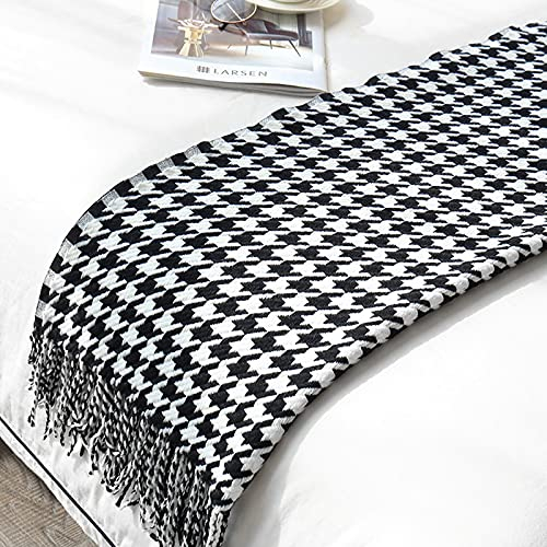 LumiSyne Coperta a Maglia Sfrangiata Houndstooth Bohémien Plaid Calda Coperte In Maglia Copriletto a Maglia Coperta Da Tiro Per Letto Poltrona o Divano 130x230cm