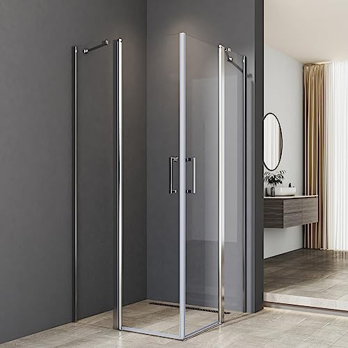 Duschkabine Schwingtür 75x75 cm Eckeinstieg mit Fester 6mm NANO Beschichtung ESG Glas Drehtür Duschabtrennung Duschwand Höhe 185cm