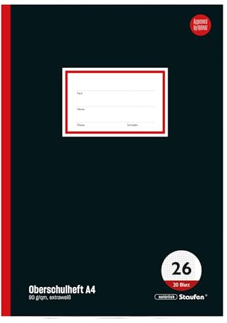 Staufen Style Oberschulheft - 3 Hefte à 20 Blatt, DIN A4, kariert mit Rand | Style Schulsortiment: Hochwertiges 90 g/m² Papier, ausgezeichnet mit dem EU Ecolabel, praktische Details, abgerundete Ecken