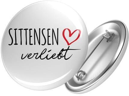 Huuraa Button Sittensen verliebt Ansteckbutton 60mm mit Namen deiner lieblings Stadt Geschenk Idee für Freunde und Familie