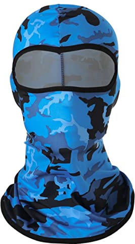 UK-UNIQUE Balaclava Face Mask - Breathable Lightweight Ski Motorcycle Helmet Racing Cycling Multi-Purpose Balaclavas - Unisex Men Women Kids Boys Girls (Camo Black/Blue)
