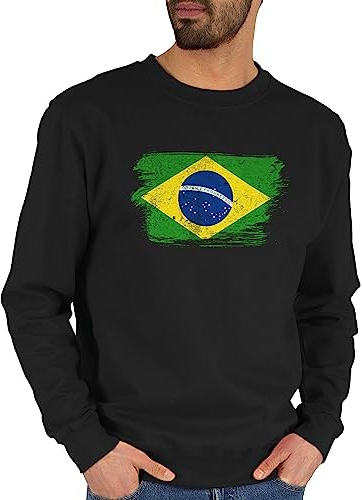Sweater Pullover Sweatshirt Herren Damen - Fußball EM WM - Brasilien Vintage - XS - Schwarz - länder brazil pulli country brasil handball brazilian europameisterschaft brasilianisch fussball