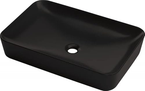 VBChome Waschbecken 60 x 40 x 11 cm Keramik Schwarz Rechteckig Waschtisch Handwaschbecken Aufsatzwaschbecken Waschschale Gäste WC