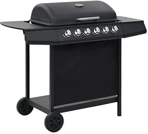 Tidyard Barbacoa Portátil de Gas Barbacoa Gas Piedra Volcanica con 6 Zonas de Cocción Negra de Acero 112 x 54 x 98 cm