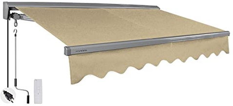 ADVANING Classic Series 13'X10' Electric Retractable Awning, 100% Acrylic UV+ Sun Shade Canopy, Light Taupe (Solid), EA1310-A013H