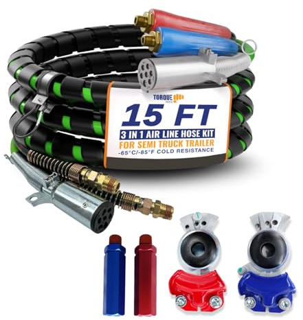 TORQUE 15ft 3 in 1 ABS & Power Air Line Hose with Glad hands and Gladhand Extension Handle Grips Airline Air Hose Airline 7 Way Electrical Cable Air Lines for Semi Truck Trailer Tractor (TR813215)