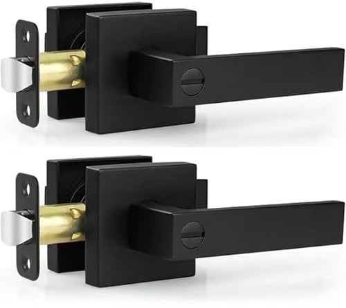 Estmoon 2 Pack Privacy Door Levers Door Handle Matte Black Interior Door Knobs Keyless Door Locks for Bedroom or Bathroom, Left or Right Handing Levers