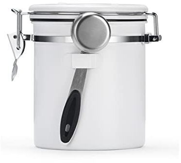 Boîte à Café Hermétique, Récipient à Café en Acier Inoxydable avec Cuillère Doseuse Et Enregistrement Du Temps, Pour Le café, poudre, sucre, thé, Le Cacao Reste Plus Longtemps Et Frais (Blanc 1.5L)