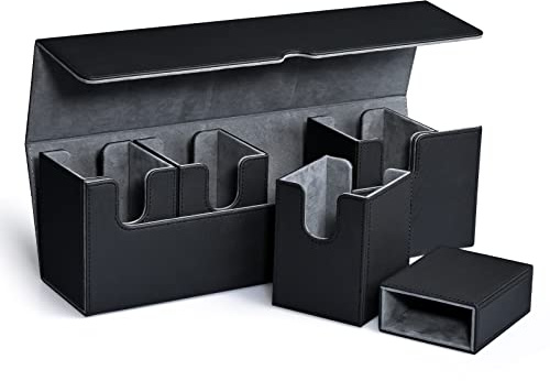 UAONO Kortförvaringslåda med tärningsbricka för MTG Yugioh, 5-i-1 kortfodral rymmer 900+ oärmade kort, stark magnetkortorganiserare för Magic Commander TCG CCG sportkort (svart)