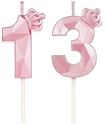 DTXLX Födelsedagsljus nummer 13 Rosa med Krona