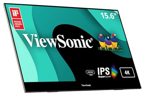 ViewSonic VX1655-4K 15.6 Inch 4K UHD Portable LED IPS Monitor with 2 Way Powered 60W USB C, Mini HDMI, Dual Speakers, and Built-in Stand with Tripod Mount