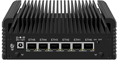 HUNSN Micro Firewall Appliance, Mini PC, VPN, Router PC, Intel Alder Lake-N 12th Gen N100, RJ46, 6 x 2.5GbE I226-V, 2 x HDMI2.1, TF, Type-C, Barebone, NO RAM, NO Storage, NO System