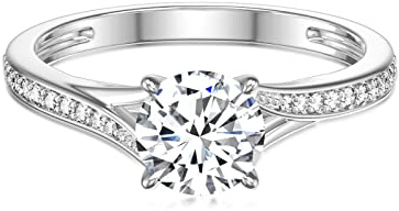 SISGEM Women's Engagement Ring, 1ct Moissanite Solitaire Engagement Ring, S925 Sterling Silver Moissanite Wedding Ring with Platinum Plated, for Her Ladies Engagement Wedding (Size W)