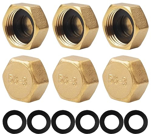 6PCS Brass Blanking Cap 1/2 inch,Female Blanking Stop Cap,Hex Nut Caps | Brass Cap,Plumbing Fittings for Washing Machine Radiator Valve faucets Tap (1/2 inch)
