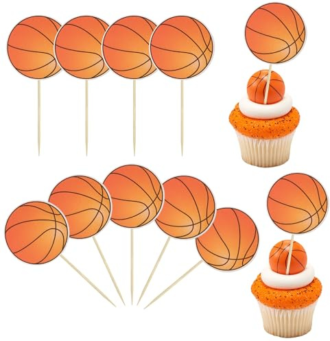 36Pcs Basketball Cupcake Toppers Star Sports Ball Cupcake Picks Decorations for Basketball Sports Players Theme Baby Shower Birthday Party Cake Decorations Supplies