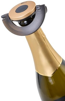 AdHoc dichter Sektflaschenverschluss GUSTO, Extrem flach Sektverschluss | Schwarz/Gold, Kunststoff/Silikon, luftdichter auslaufsicher Flaschenverschluss für Sekt, Champagner und Prosecco, Geschenkbox