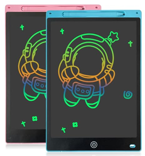 GAOUTO 2 Stück LCD Schreibtafel für Kinder 12 Zoll, Zeichentafel mit Sperr-& Löschfunktion, Augenschutz Maltafel Zaubertafel, Lernspielzeug für Mädchen Jungen, Kinder Geschenke (Blau & Rosa)