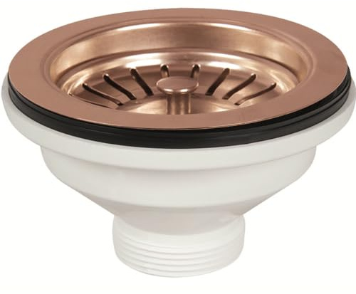 Schläfer 439729 | Tapón de drenaje para fregadero, tipo cesta PVD color cobre, sin rebosadero 1 1/2 agujero Ø90 mm, drenaje Ø114 mm, drenaje estándar de acero inoxidable con tornillo y cesta