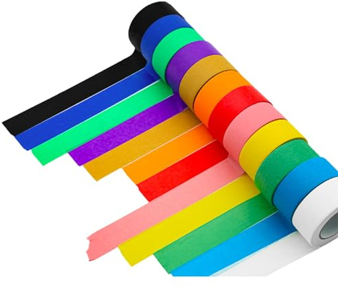 YOUNAFEN Rollos de cinta adhesiva de colores para manualidades, cinta de papel para profesores, para etiquetado de laboratorio de arte, decoraciones de aula y suministros de enseñanza, cinta adhesiva