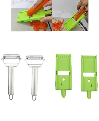 Multi Double Knife Peeler, Multi Peeler Double Blade, Multi Double Knife Peeler with Grating Plate, Julienne Strips for Potato, Orange, Lemon, Fruit, and Vegetable, Vegetable Peeler (2 Set)